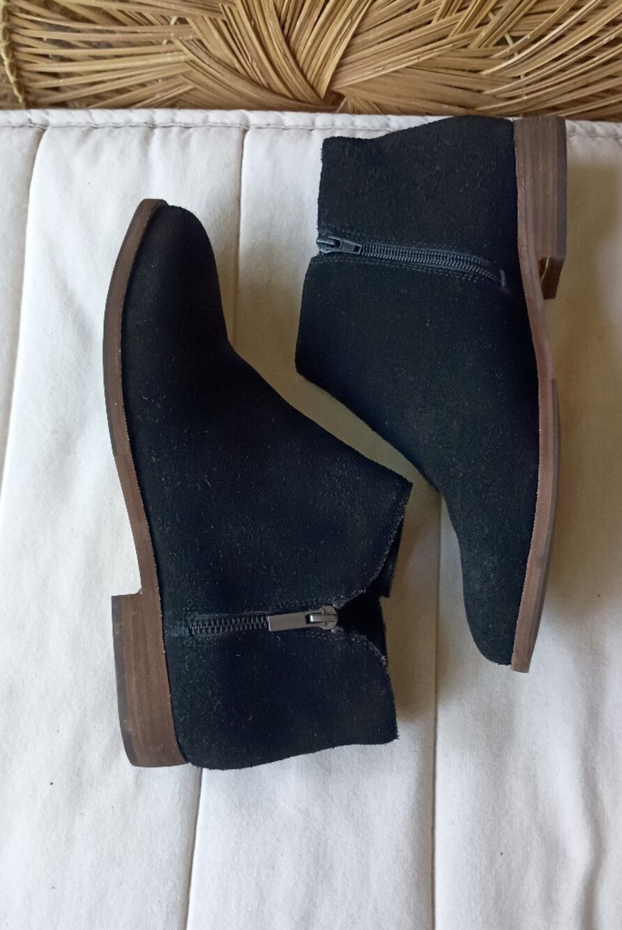 Sole Society Black Suede Ankle Booties with Brown Trim_11